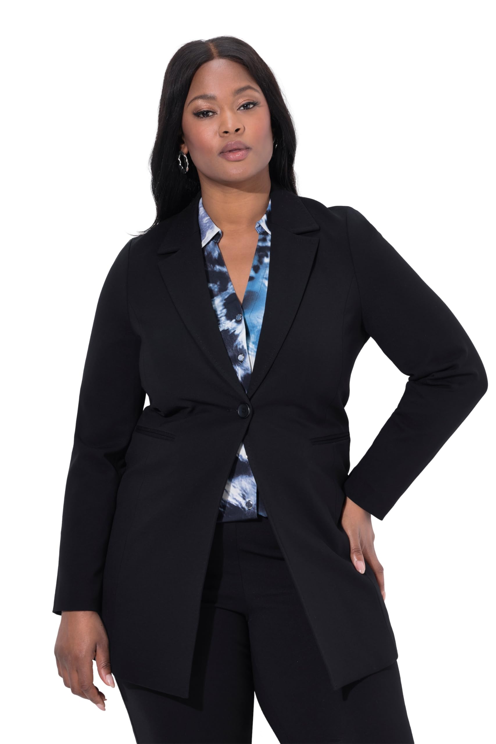 Ulla Popken Damen große Größen Übergrößen Plus Size Punto-Blazer, Reverskragen, Langarm, Komplettfutter 844842