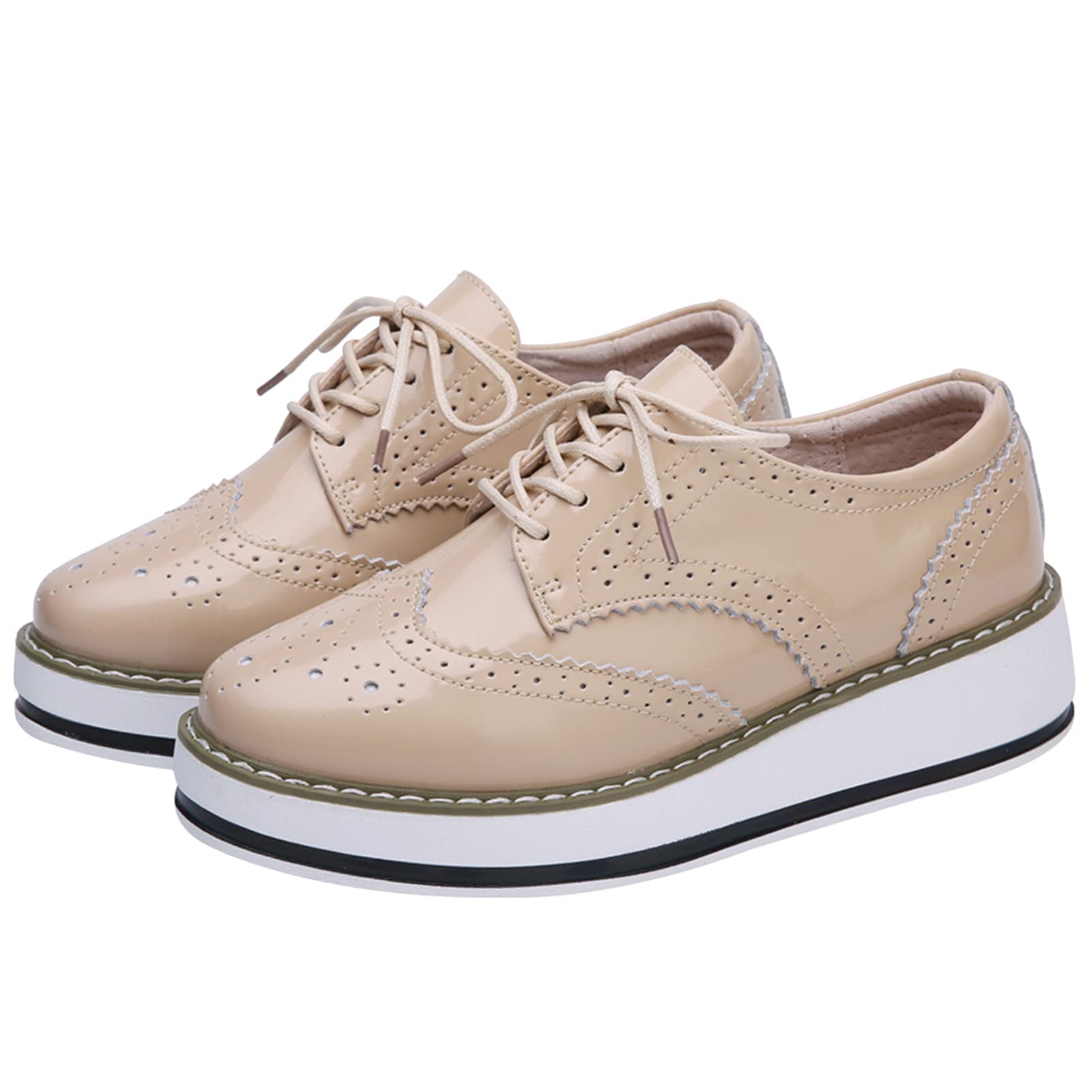 ANUFER Donna Allacciare Brogues Scarpe da Allenamento Casuale Piattaforma Creepers