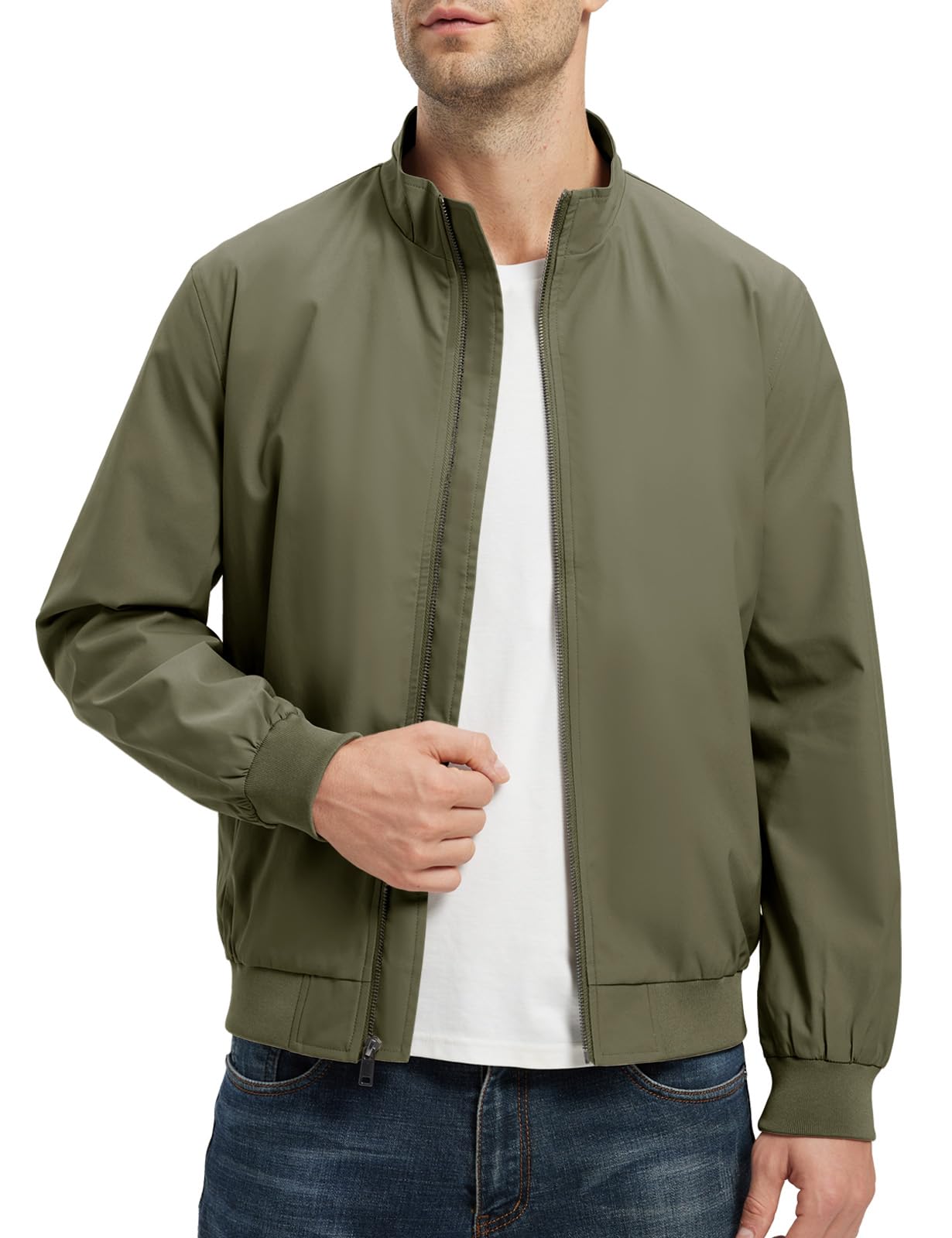 Rdruko Men's Lightweight Jackets Casual Windbreaker Light Fall Spring Golf Stylish Dress Outdoor Stand Collar Coat