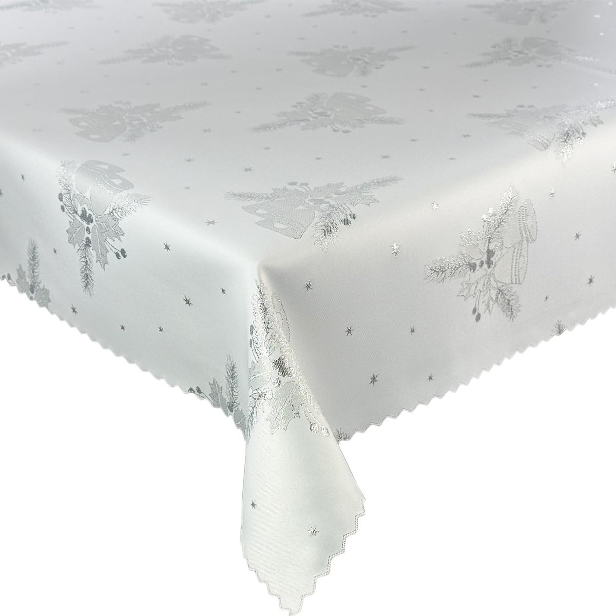 Tovaglia natalizia oro bianco campane natalizie - double face e antimacchia - (Z-3604) 160 x 240 cm