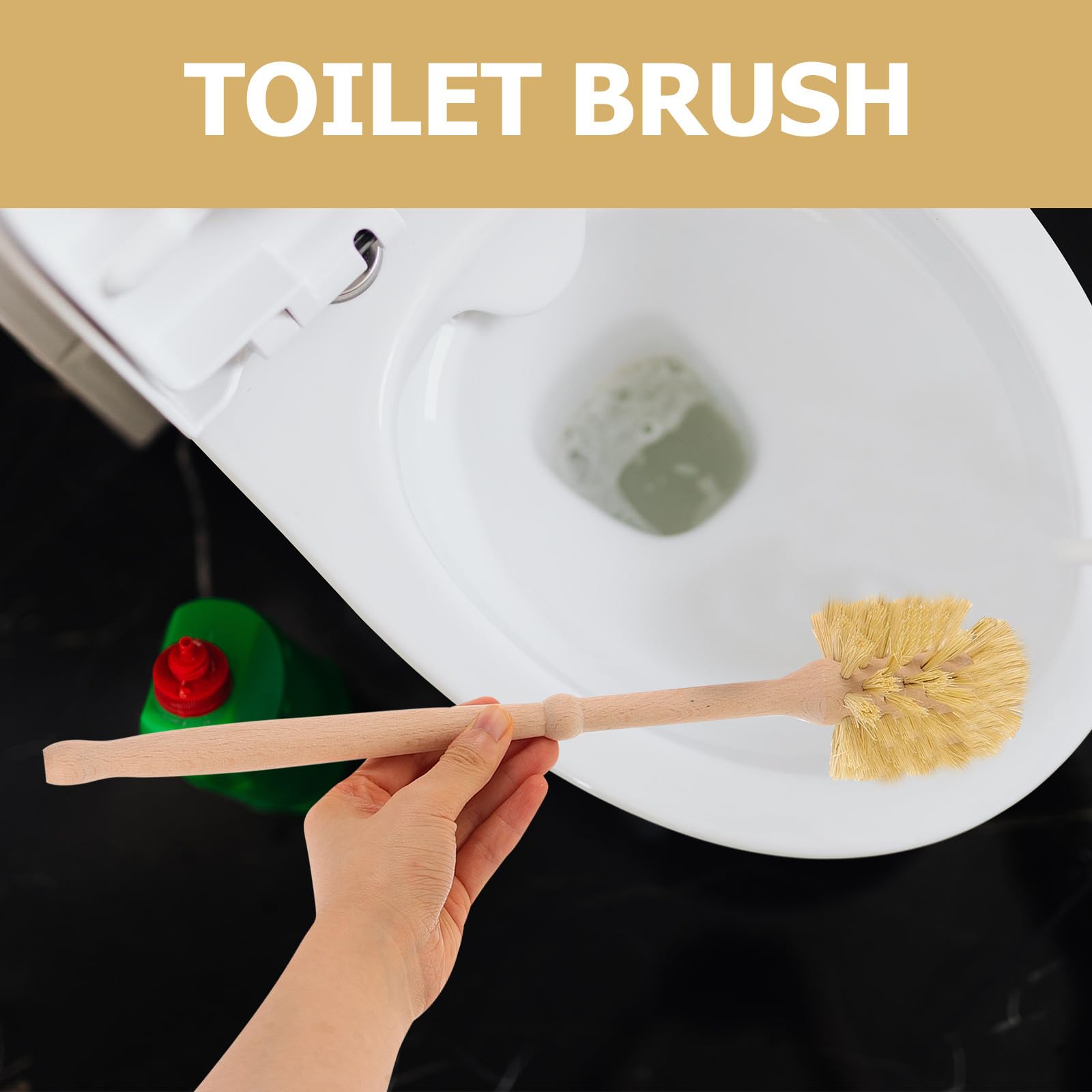 TEHAUX Escobilla para Inodoro con Cerdas Suaves, Mango Ergonómico y Base de Cerámica y Madera de Haya, Cepillo de Limpieza para Baño Doméstico, Soporte Estable para Uso en Hogares