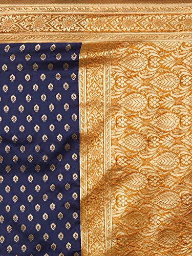 Image of AKHILAM Women's Silk Blend Woven Border Saree with Unstitched Blouse Piece