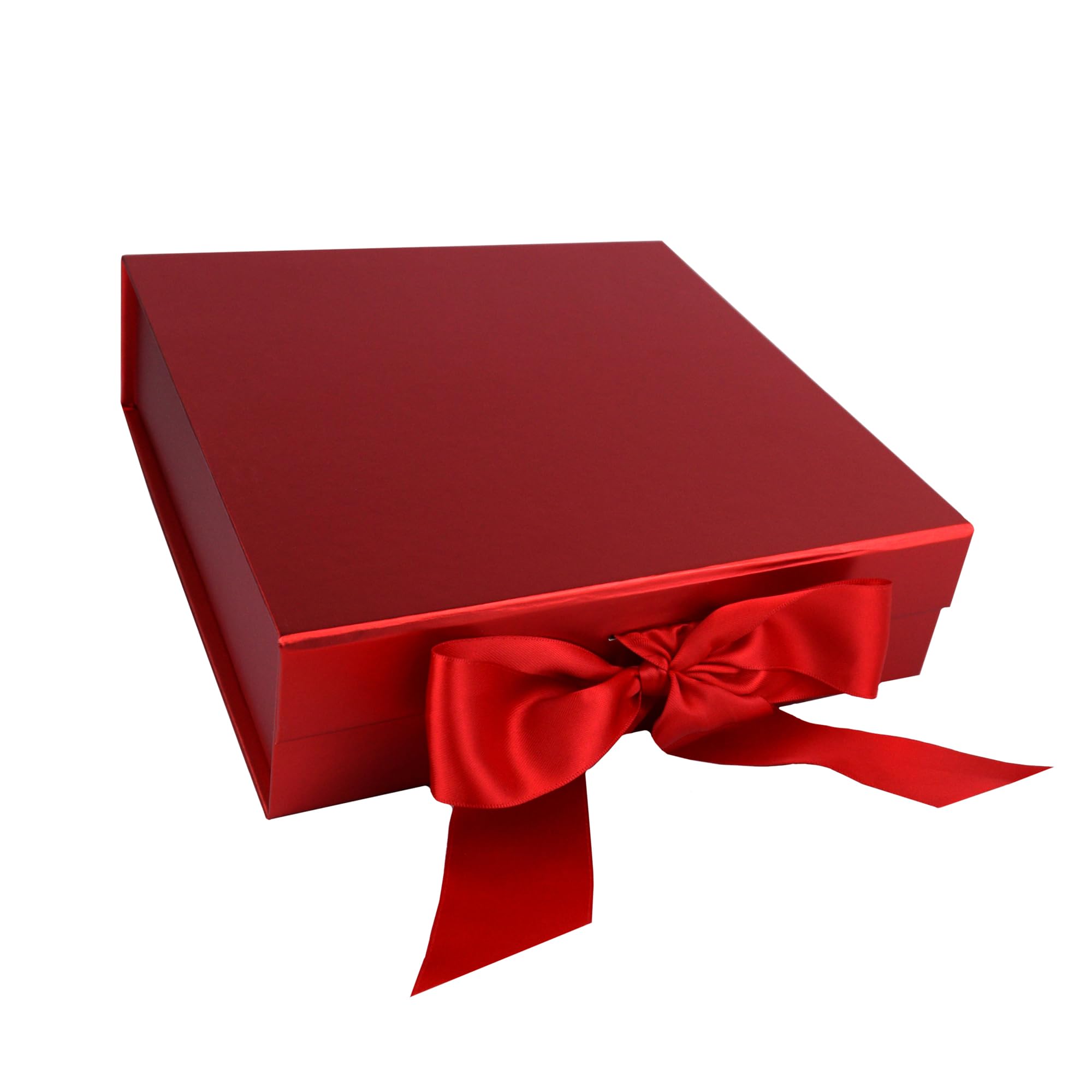 PACK2PACK Premium Foldable Gift Box with Fixed Ribbon | Collapsible Box with Magnetic Closure | Weddings, Bridal Showers, Corporate Gifts | 100% Recycled Paper (Square, Red)