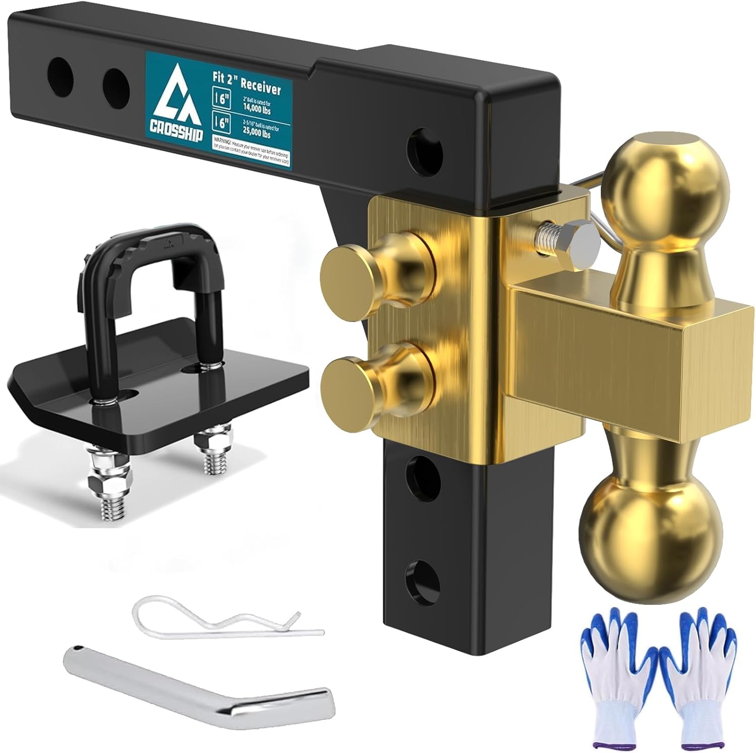 Adjustable Trailer Hitch - 2" Receiver, 6" Drop/Rise Ball Mount, Dual 2" & 2-5/16" Balls, 25,000 LBS Capacity, Anti-Rattle Clamp Hitch Tightener