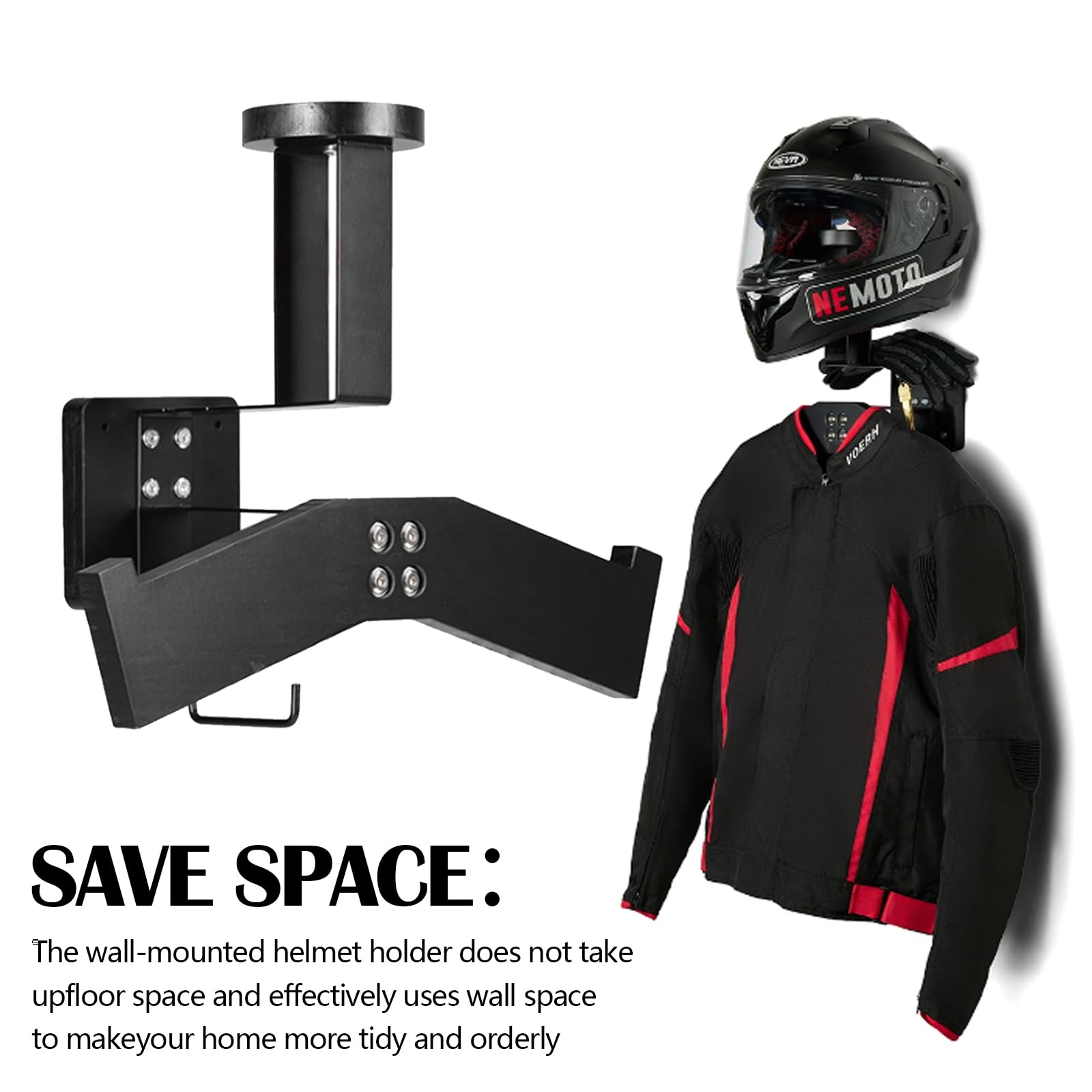 Porta Casco Moto da Parete, Gilet Tattico, Appendiabiti Espandibile, Organizzatore Multifunzionale per Accessori di Biciclette e Moto