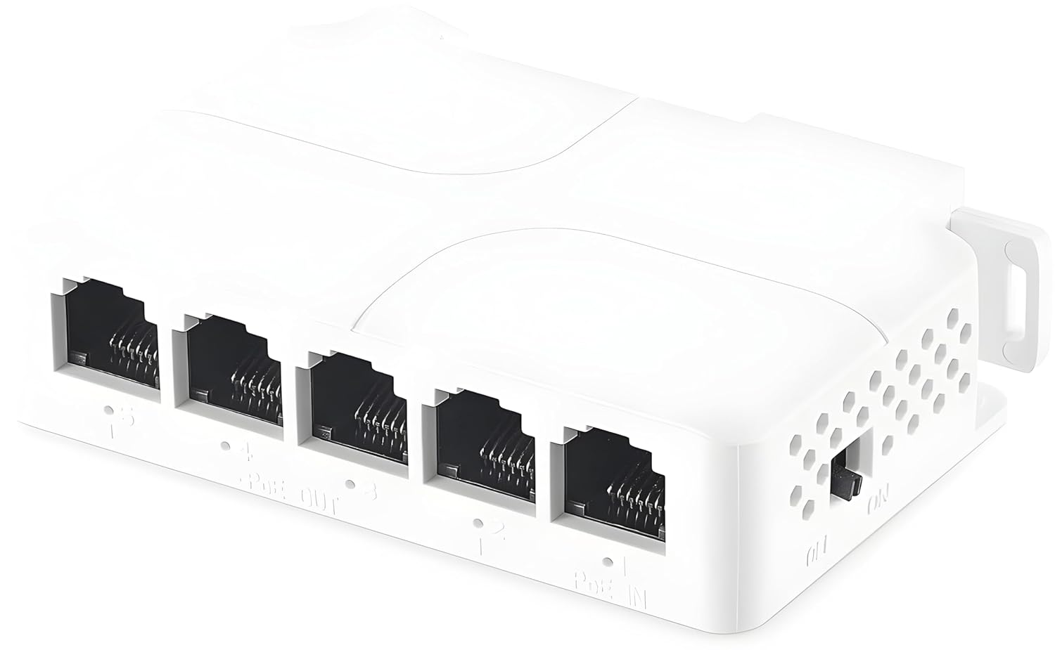 PoE Switch 5 Port, 1 in 4 Out Extender, Repeater Support IEEE802.3af/at/bt Powered 90W, 100Mbps Ethernet Powered Passthrough Switch, Extend 250m(328ft), Wall and Din-Rail Mount