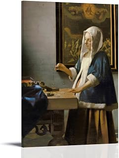 Woman Holding A Balance by Johannes Vermeer Baroque Wall Art Print, Classic Oil Painting Reproduction of 17th - Century Artwork with A Woman, Balance, And Historical Interior for Home Decor Art Print