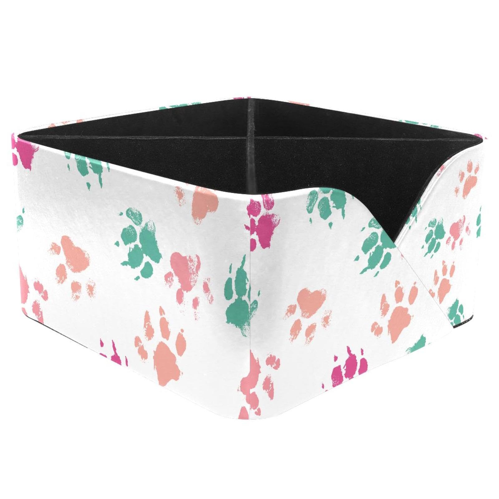 KengjuTesu Colored Dog Paw Footprint Pattern Desktop Organizer Pen Holder, Rectangular Pencil Cup for Office, Study and Makeup Stations
