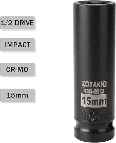 Miniatura 67 de Enchufe de impacto de 6 PT de 1/2" x 0.827 in de profundidad, CR-MO, 1/2 pulgada de accionamiento de 6 puntos para una fácil extracción
