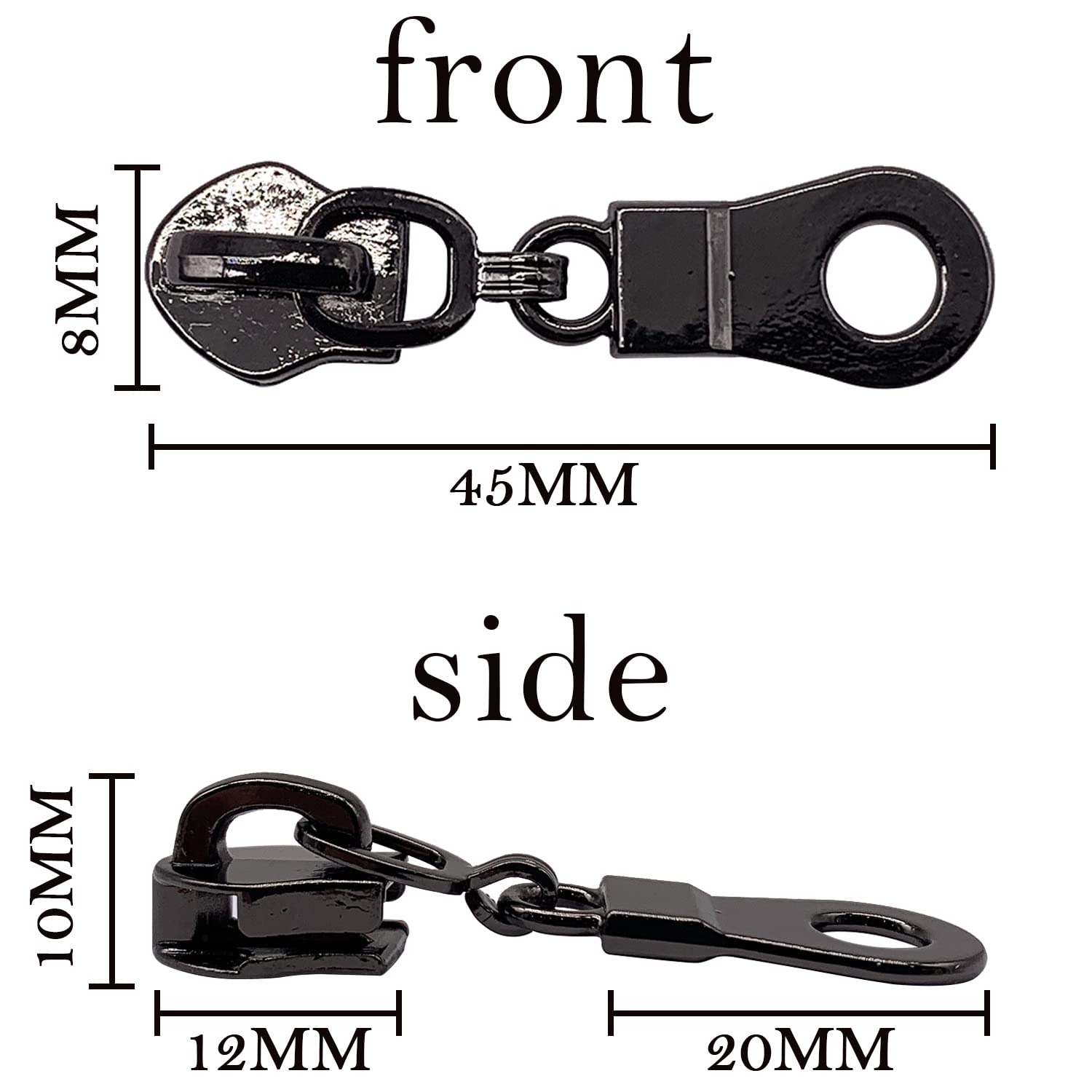 Sawoake 50PCS #5 Black Metal Handle for Nylon Coil Handle Charm for Purse Handbag Craft Sewing Luggage Bag Bulk