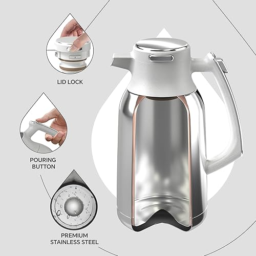 Miniatura 3 de IDEUS Jarra térmica de café de acero inoxidable de 68 onzas y dispensador de bebidas Airpot de 74 onzas