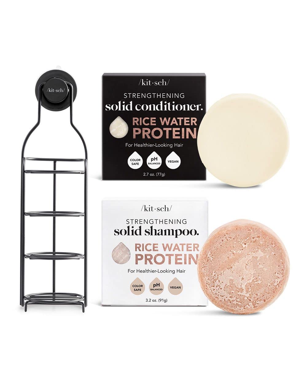 Kitsch Rice Shampoo Bar, Rice Conditioner Bar and Self Draining Shower Caddy with Discount