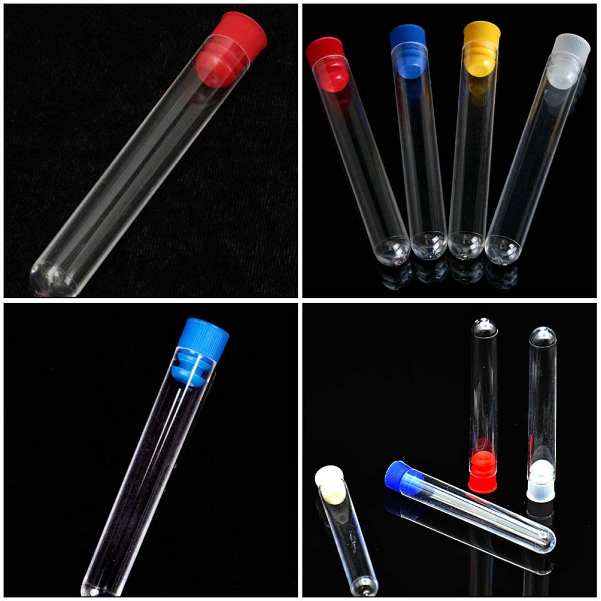 100pcs 12mm Plastic Screw Test Tube Plugs, Laboratory Bottle Stopper Sealing Caps, Solid Plastic Tube End Plugs for Lab Consumables Random Color