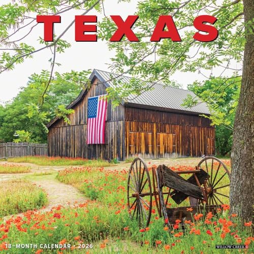 Willow Creek Press, Texas Travel and Events 2026 Wall Calendar, 12'' X 12'', 18-Month Calendar with Stapled Binding