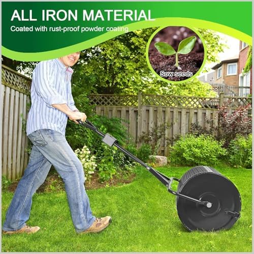 24" Heavy Duty Peat Moss Spreader - Metal Mesh Roller for Compost & Top Soil, Push/Tow Spreaders, Ideal for Lawn Care & Yard Sifting, Durable Garden Tool