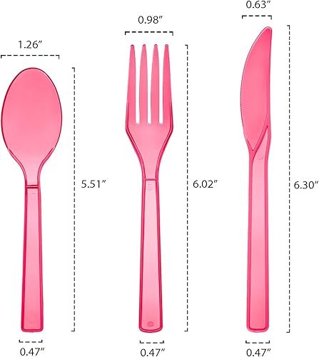 Miniatura 2 de Party Essentials - Juego de cubiertos de plástico duro, 51 piezas/17 lugares, rosa neón (N245129)