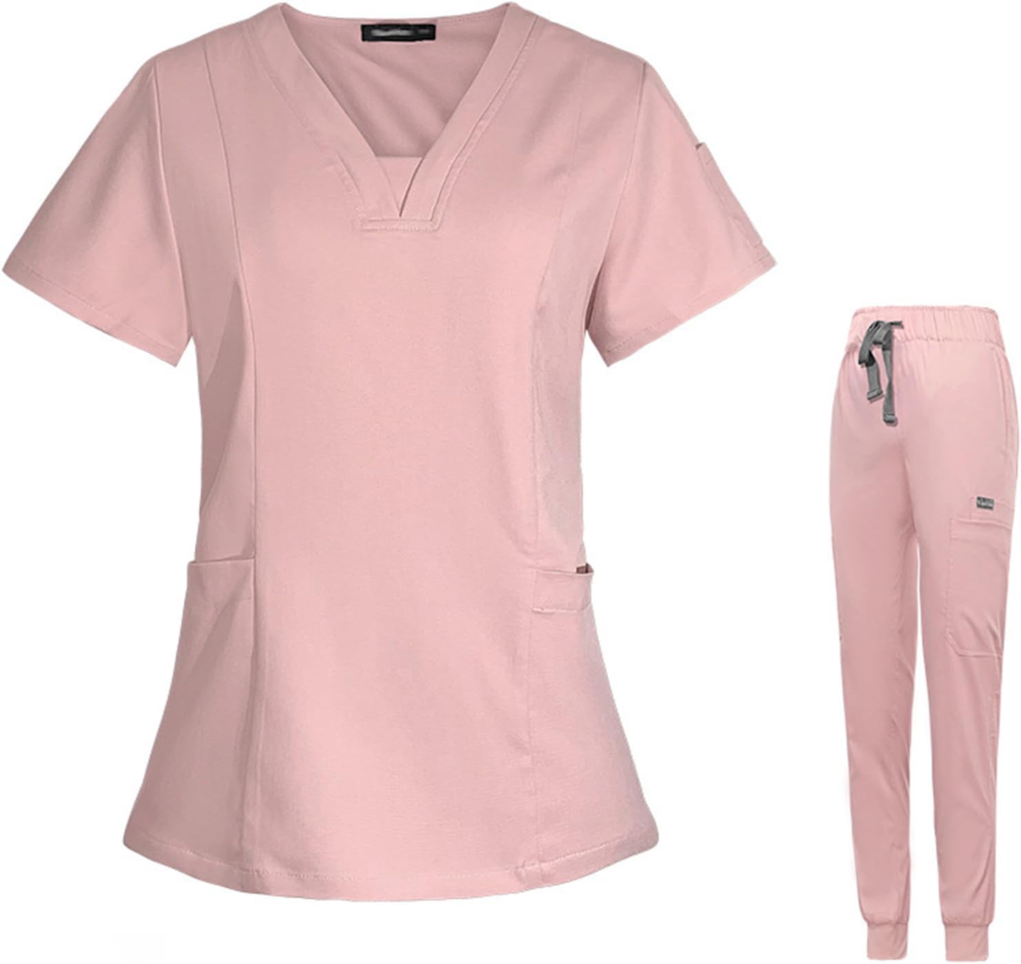 Meichoon Scrubs for Women Set Medical Clothing V-Neck Top with 3 Pockets Stretch Yoga Jogger Pants Sweat Wicking DK08