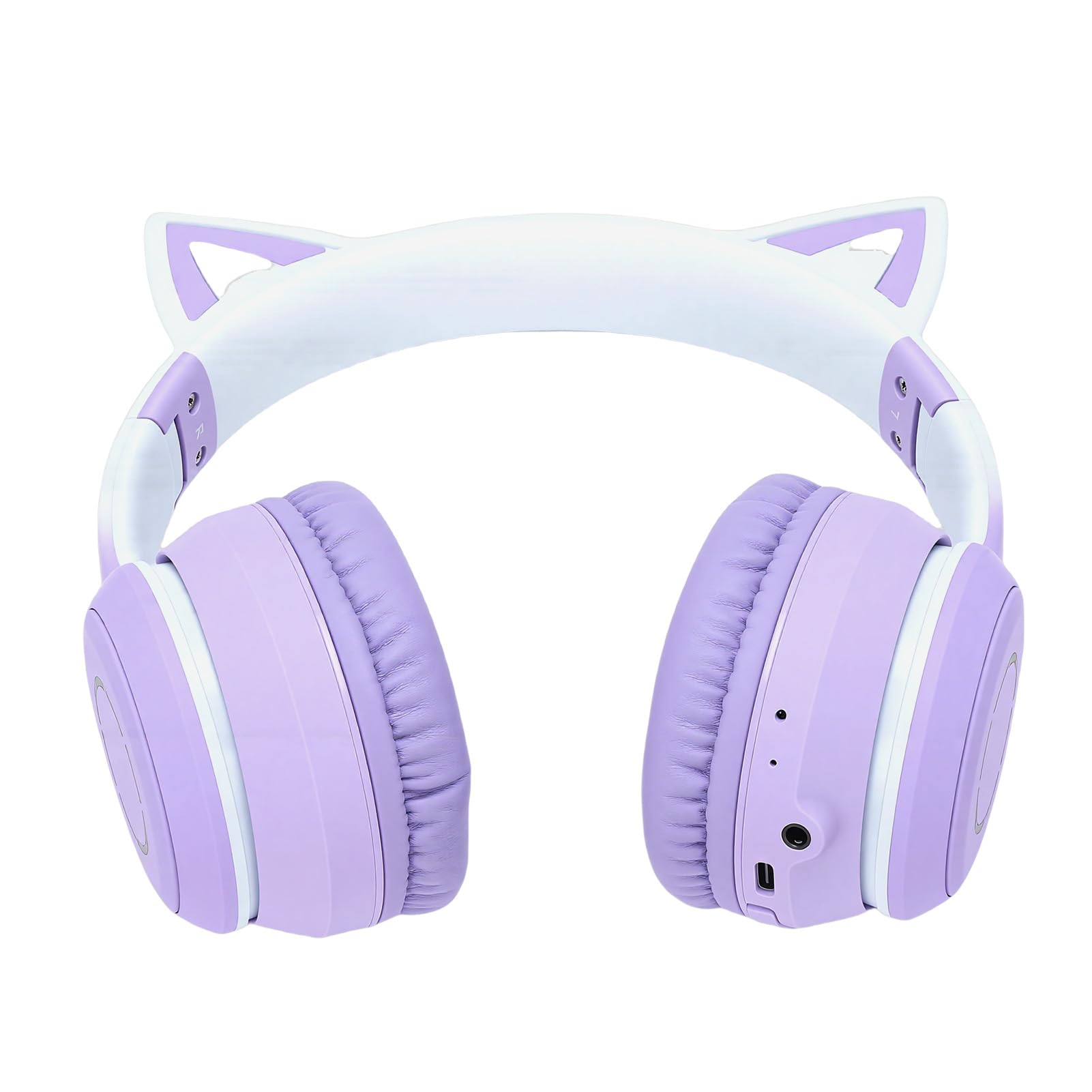 Casque Gaming sans Fil, Oreilles De Chat Mignonnes, Bluetooth 5.3, Éclairage LED, Microphone Amovible, Haut-Parleurs 40 Mm, Câble AUX 3,5 Mm, Pliable, Coussinets Confortables (Purple)