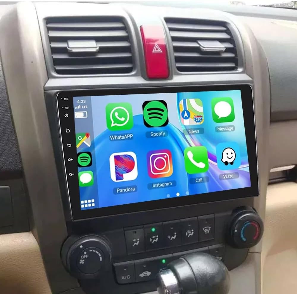4+64G Android 13 Car Stereo for Honda CR-V 2007 2008 2009 2010 2011 for CarPlay Wireless Android Auto 9in Car Radio with GPS WiFi Bluetooth FM/RDS SWC Split Screen AHD Backup Camera/Microphone