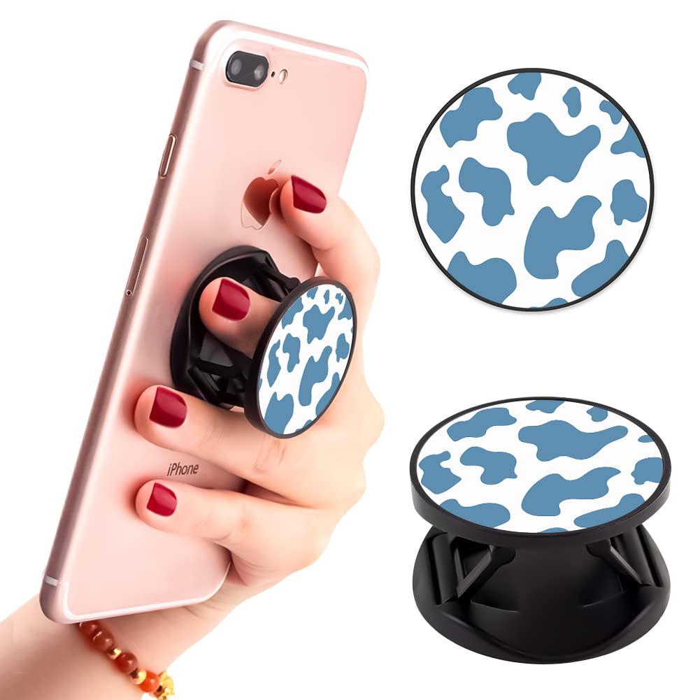 Photo 1 of *Ufbara 2 Pack Phone Stand Holder Finger Expanding Kickstand Hand Grip Widely Compatible with Almost All Phones Cases (Blue Cow Pattern) 2*Blue Cow Pattern + Reusable straw