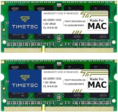Timetec 8GB KIT(2x4GB) Compatible for Apple DDR3 1333MHz PC3-10600 for Mac Book Pro (Early/Late 2011 13/15/17 inch), iMac (Mid 2010, Mid/Late 2011 21.5/27 inch), Mac mini(Mid 2011) RAM Upgrade
