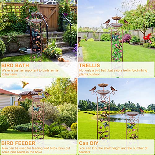 Bird Bath With Garden Trellis Outdoor, 42 Inch Garden Birdbath Bird Feeder Bowl With Metal Stake, Bird Bath Bowl Spa For Outdoor, Detachable Iron Plant Trellis For Climbing Plants #TOP2