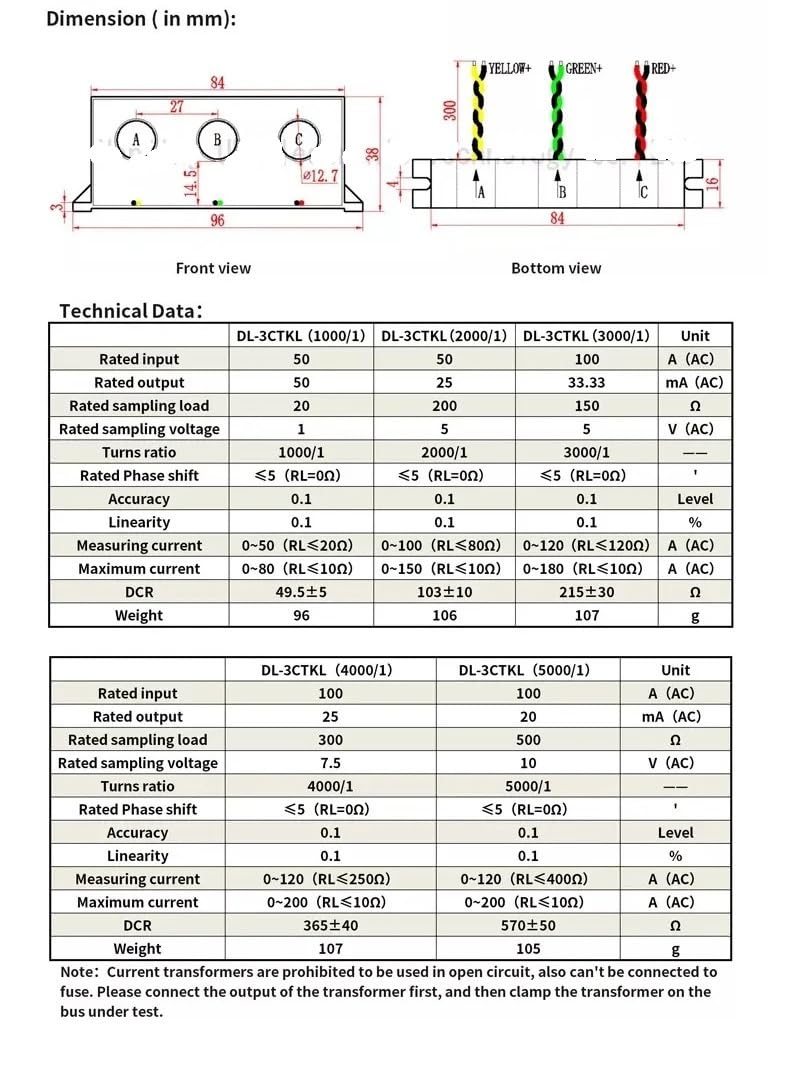 DL-3CTKL 3 Phase Current Transformer 5A 10A 30A 50A 100A CT AC 1000/1 2000/1 3000/1 5000/1 1Pcs(DL-3CTKL 3000-1)