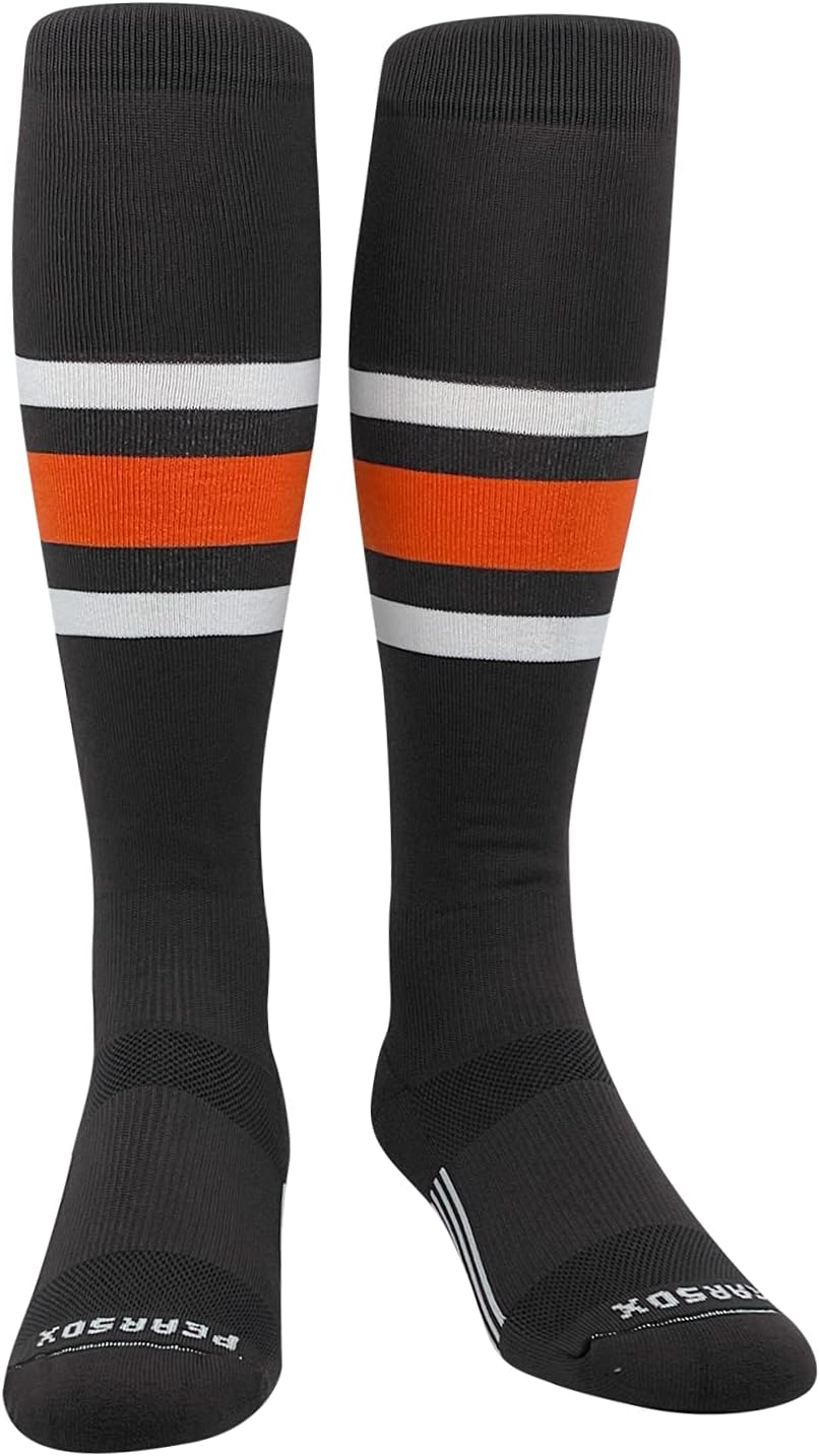 PEAR SOX Striped OTC Baseball, Softball, Football Socks (B) Brown, White, Orange - Image 2