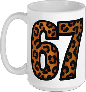 67 Wild Safari Pattern Leopard Animal Print Six Seven Brown Ceramic Mug, White, 15oz