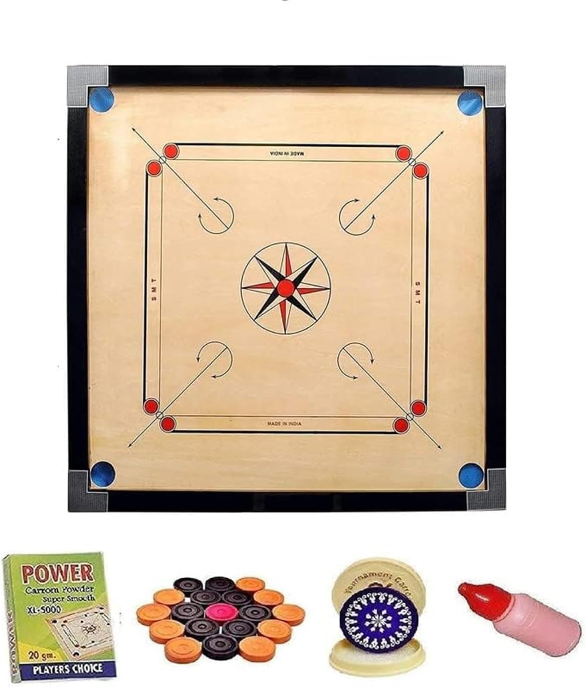 SMT Superior Matte Finish Practice Carrom Board for Serious Professional Practice with Coins Striker and Powder New (32 INCH Carrom Board, Beige)