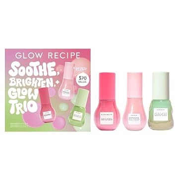 Glow Recipe Soothe, Glow & Bright Gift Set - Niacinamide Dew Drops Illuminating Primer & Avocado Ceramide Facial Serum & Guava Dark Spot Serum - Korean Skincare Travel Kit 3 Count