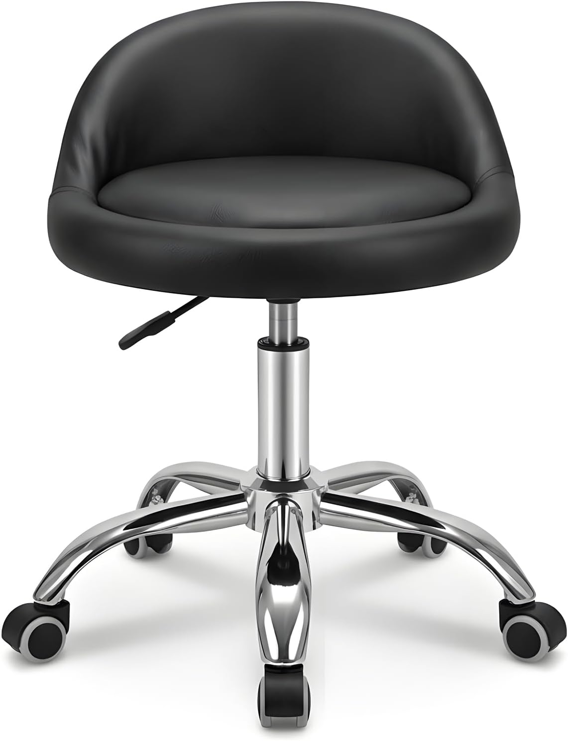 combofix Adjustable Rolling Stool with Backrest, 15" Round PU Leather Swivel Stool, Heavy Duty 400lbs Office Chair with Wheels, for Salon Tattoo Drafting Work SPA Massage Home Office, Black
