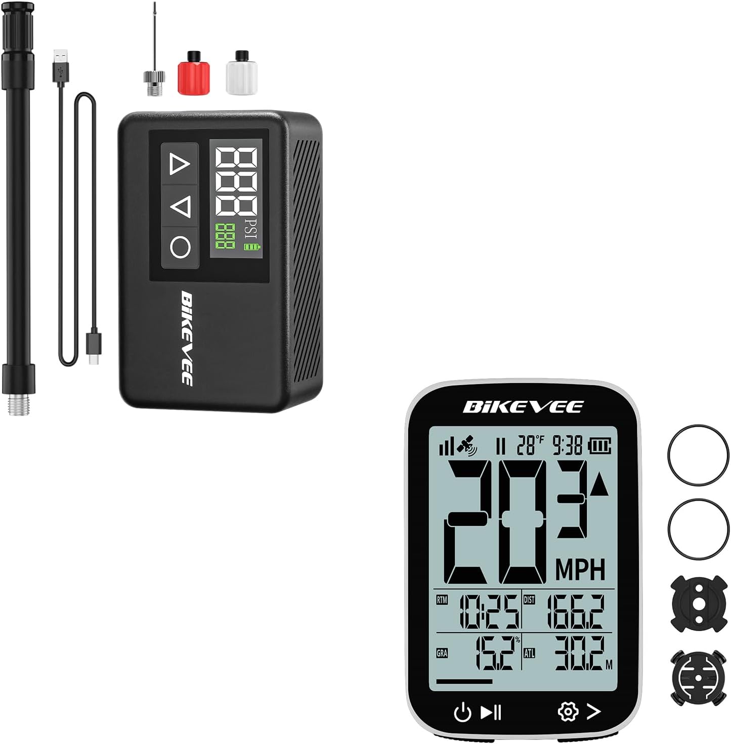Bike Speedometer GPS Wireless Cycling Computer + Mini Bike Pump Electric (New Version)
