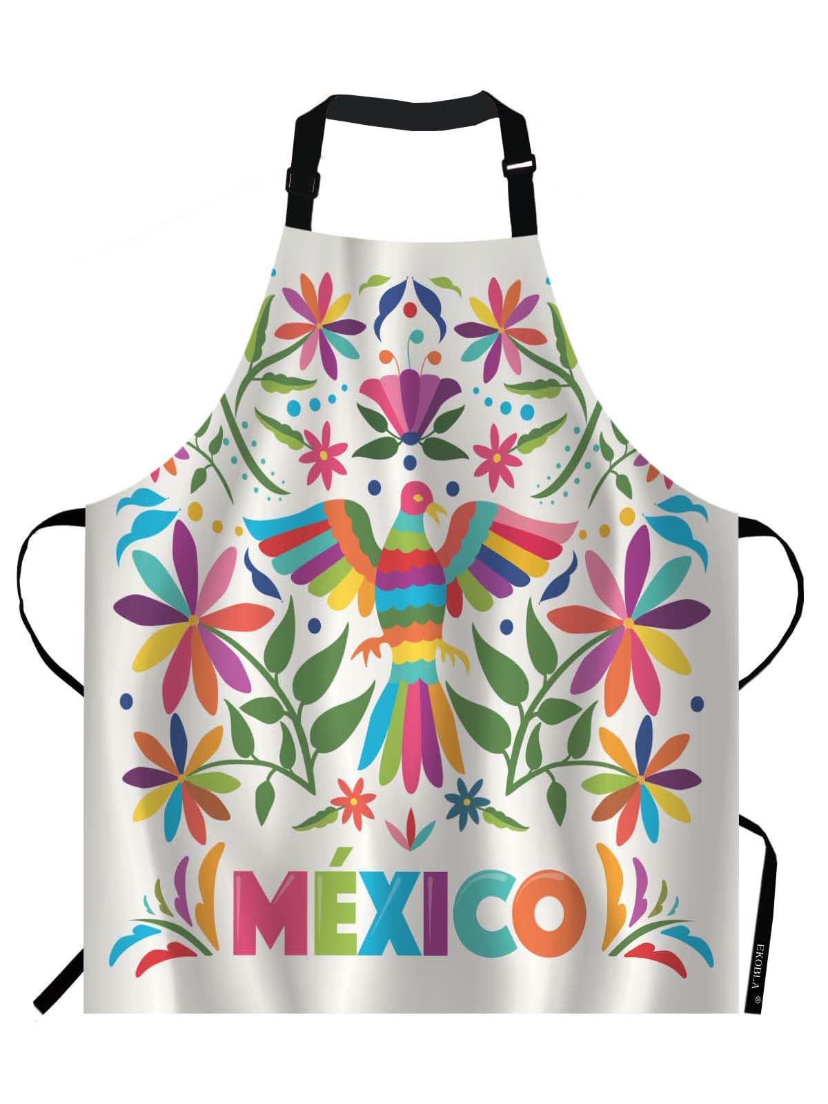 EKOBLA Birds Aprons Colorful Mexico Traditional Texture Vibrant Floral Pattern Leaves Waterproof Resistant Chef Cooking Kitchen BBQ Adjustable Aprons for Women Men 27x31 Inch