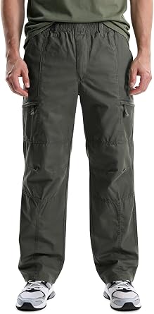OCHENTA Mens Lightweight Casual Pants Elastic Waist Pull On Work Travel Slacks