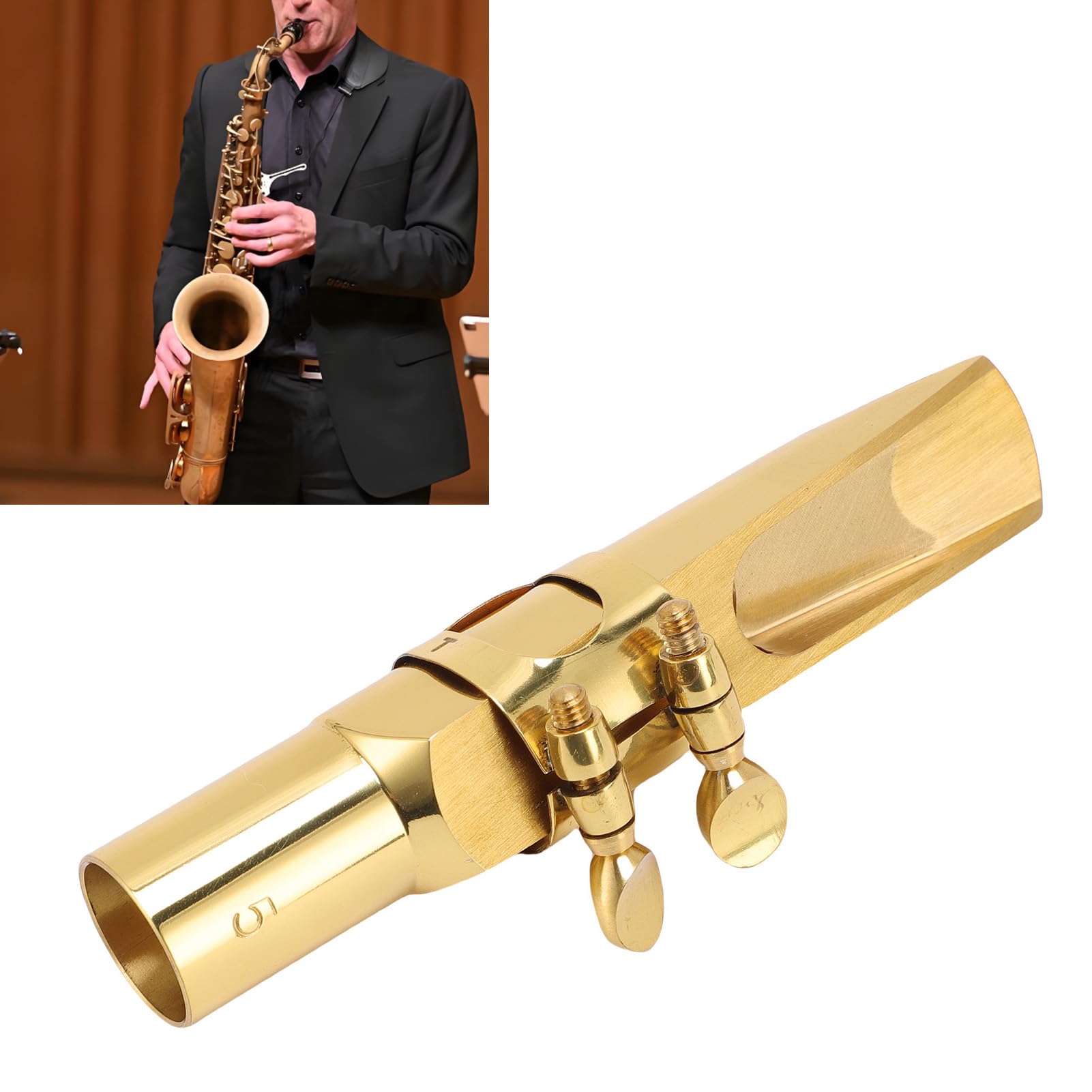 Eujgoov Kit de Boquilla de Saxofón Tenor, Boquilla de Saxo de Tenor de Latón con Tapa, Metal Brillante, Adecuado para Principiantes y Profesionales, para B Plana B