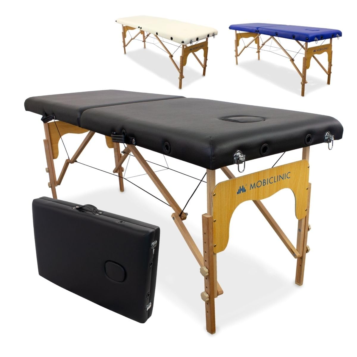 Mobiclinic®, Table de Massage Pliante, Portable, CM-01 Basic, 180x60 cm, Bois et Similicuir, 2 Zonas, Marque Européenne, Hauteur Réglable, Système Verrouillage, Supporte 150 kg