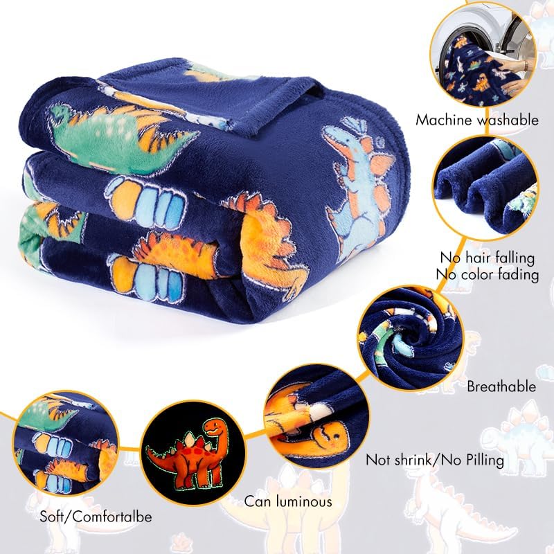 Glow in The Dark Dinosaur Blanket, Dinosaur Gifts Toys for Boys Kids, Best Christmas Birthday Valentine's Day Easter Presents for Kids Age 1-12 Year Old, Child Toddler Teen Soft Cozy Throw 50"x60" - Image 6