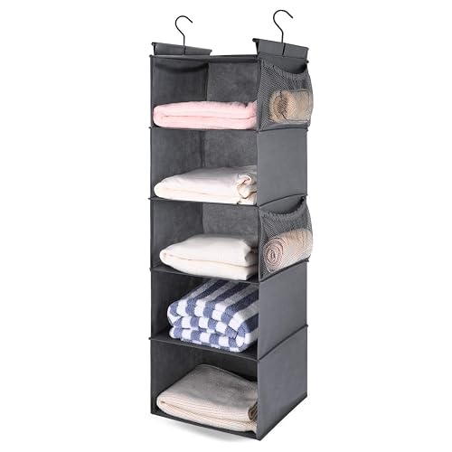 MAX Houser 5 Shelf Foldable Hanging Closet Organizer, Cloth Hanging
