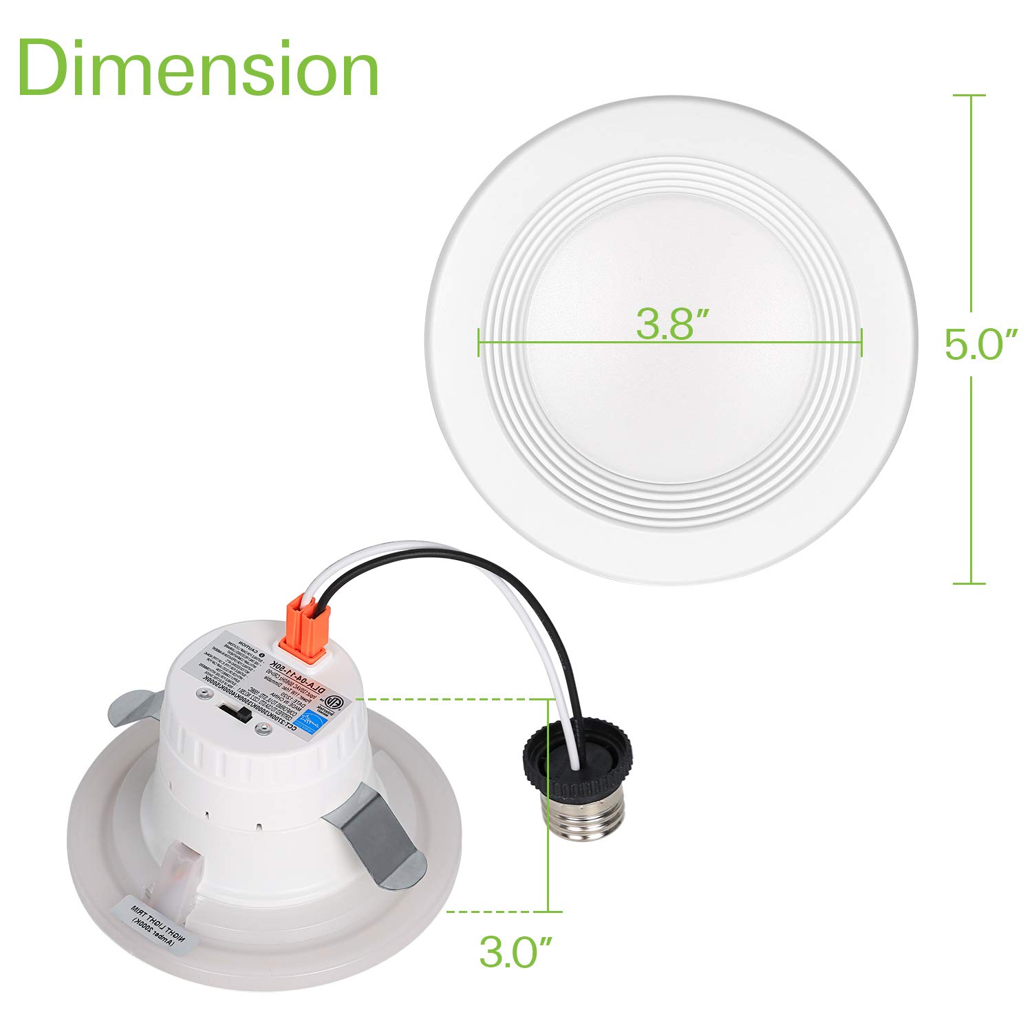 Mounight 12 Pack 4 Inch 5CCT LED Can Lights with Night Light, CRI90, 850lm, 11W=80W, Baffle Trim, 2700K/3000K/3500K/4000K/5000K Selectable, Install in Can