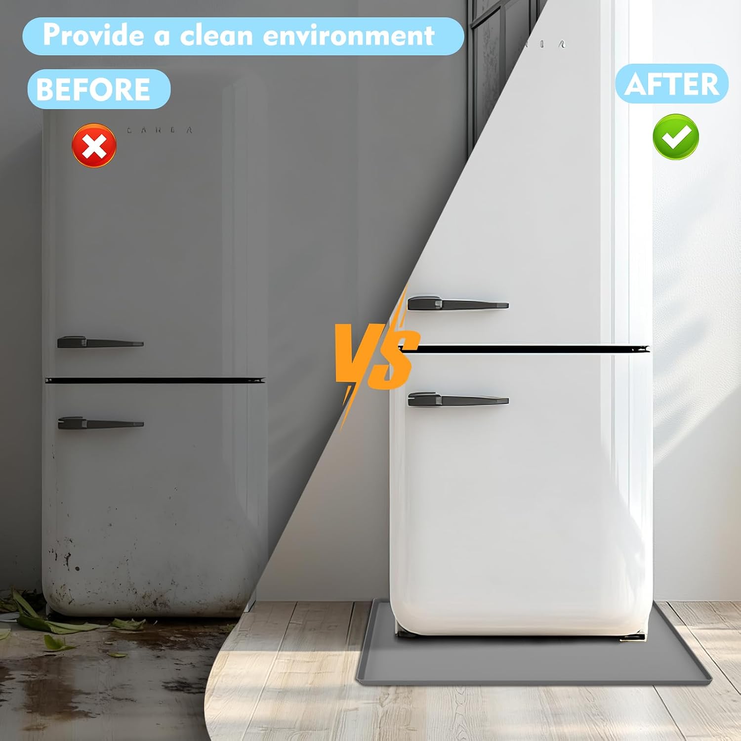 Refrigerator Mat, 23.6"X23.6" Silicone Drip Tray, Multifunctional Non-Slip Waterproof Home Appliance Mat for Refrigerator, Washing Machine, Dryer, Dishwasher,Easy to Clean, Protects Floor Gray image 4