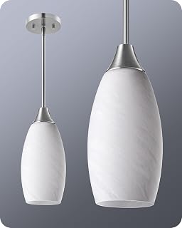 EDISHINE Handcrafted White Marble Art Glass Pendant Light - Adjustable 48" Height, Brushed Nickel, E26 Hardwired Hanging Lamp for Kitchen Island, Bar, Bathroom