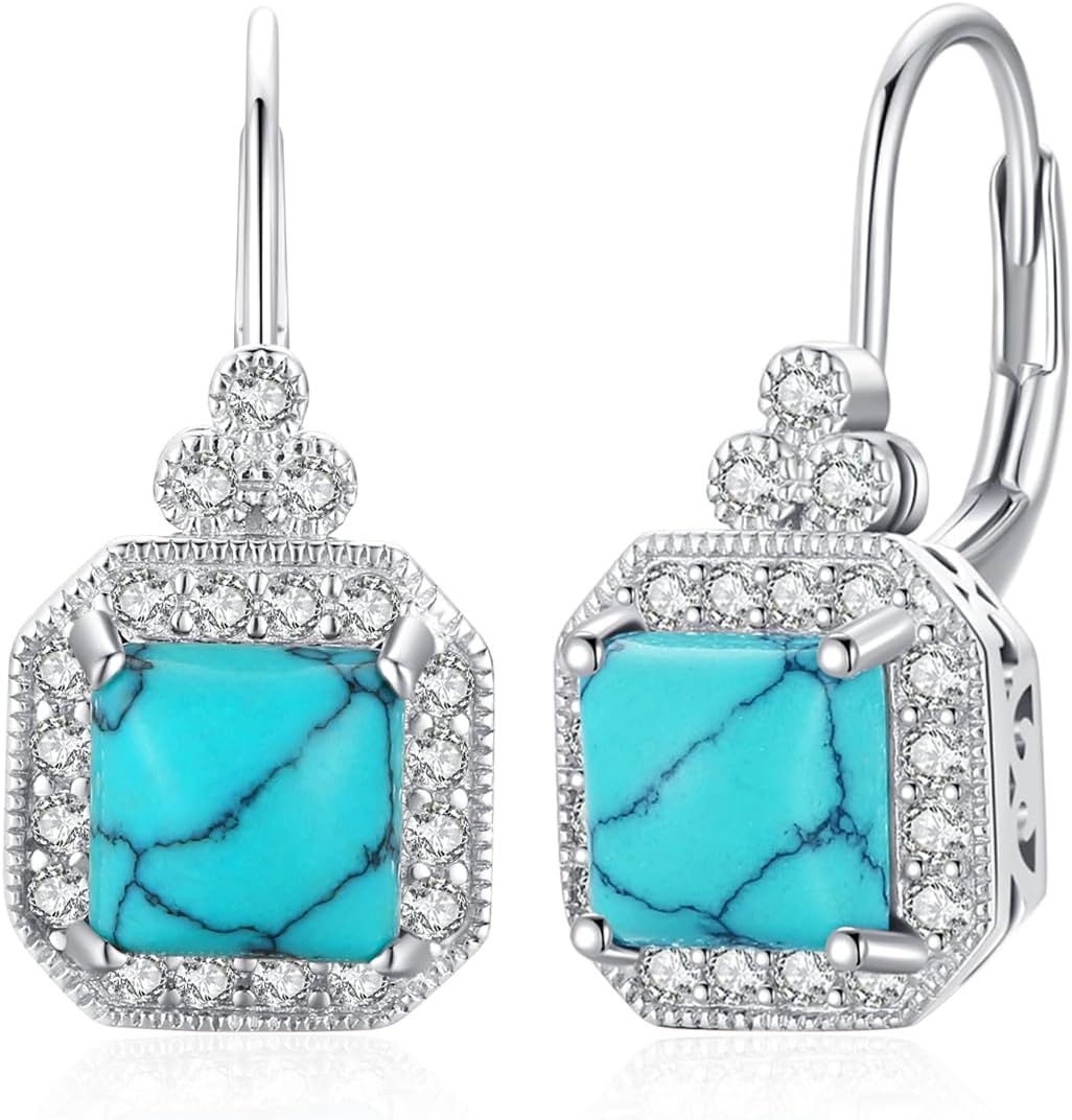 Genuine Turquoise Jewelry for Women, Sterling Silver Earrings and Necklaces for Women, Leverback Dangle Drop Earrings Jewelry
