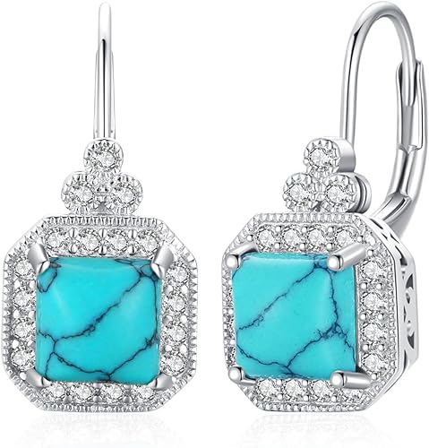 BDL Genuine Turquoise Jewelry for Women, Sterling Silver Earrings and Necklaces for Women, Leverback Dangle Drop Earrings Jewelry