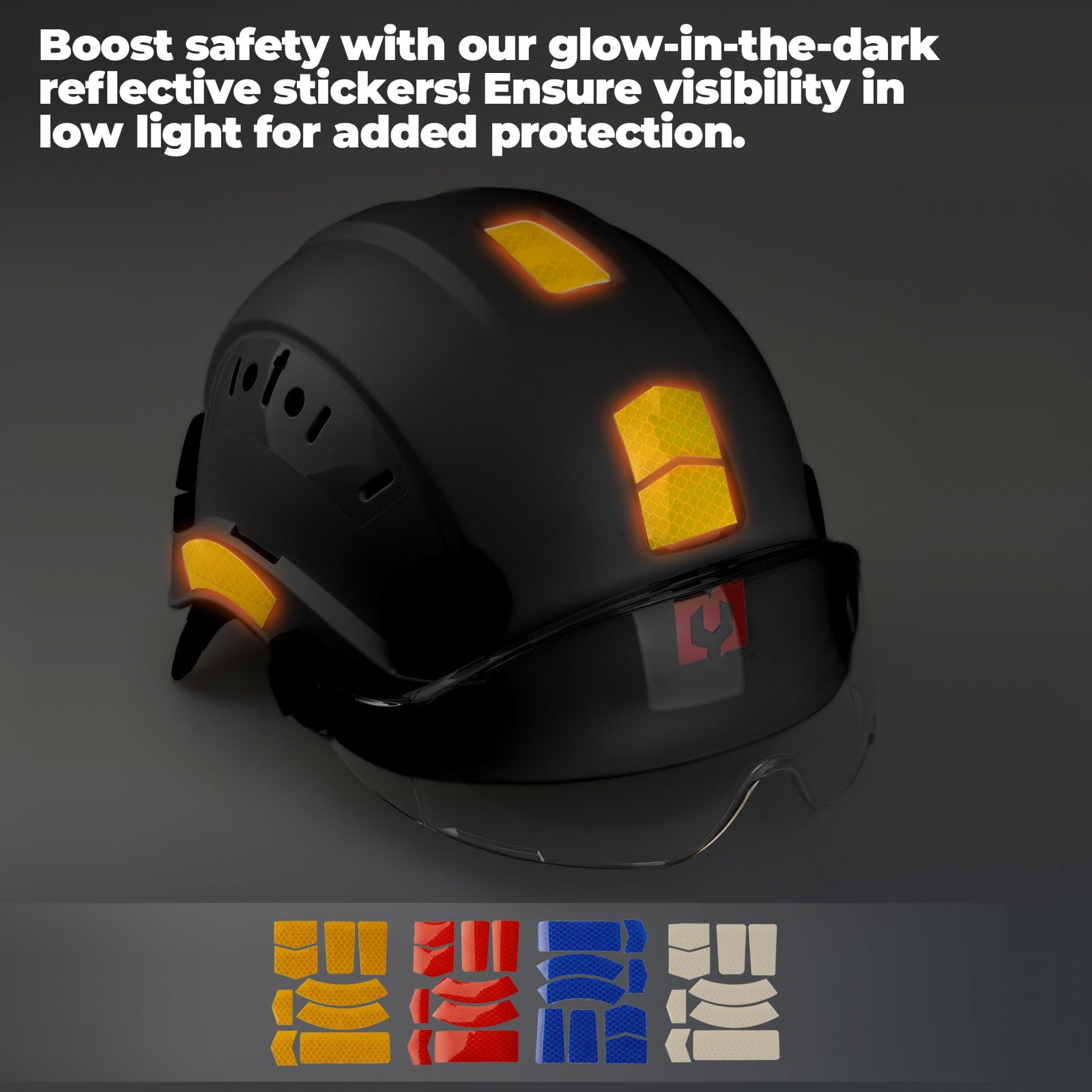 Casque de Sécurité, Casques de Protection EN397 avec Visière et Bandeau Absorbant, 53 à 63 cm Tour de Tête Réglable, Matériau ABS Résistant pour Hommes Femmes