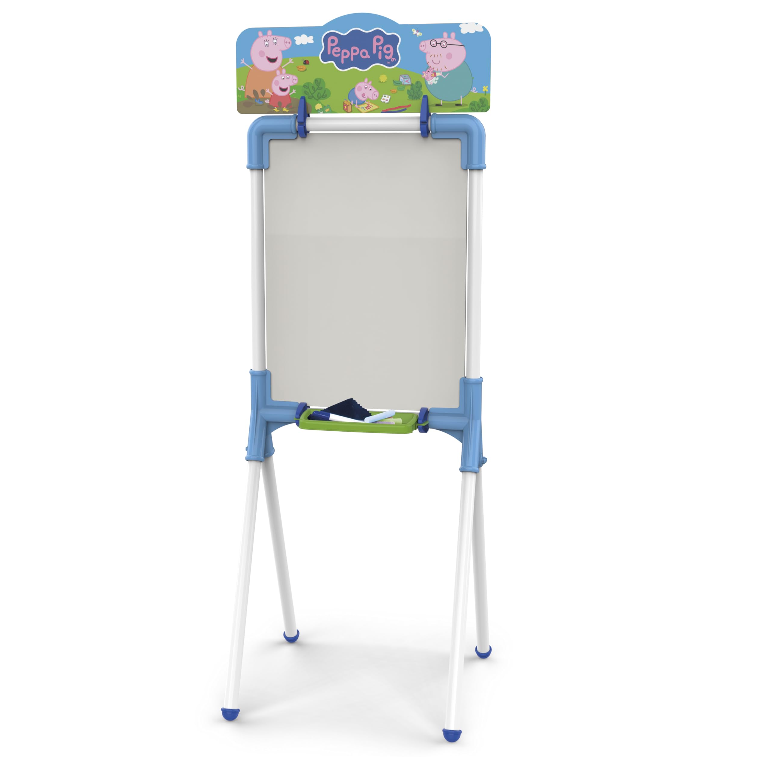 Chicos – Chevalet Enfant Peppa Pig 2 en 1 | Tableau Double Face Ardoise Craie et Feutre Effaçable | Pieds Métal | 10 Craies + Marqueur + Chiffon | Dès 3 Ans (53035)