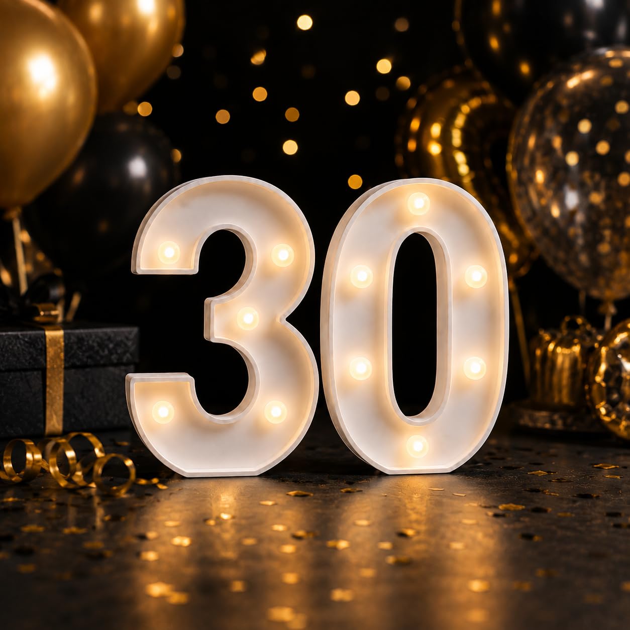 LED Light Up Numbers 30, Warm White Marquee Number Lights for 30th Birthday Decorations, 20 cm/8 inch Battery Operated Number 30 Lights for Tabletop or Wall Display