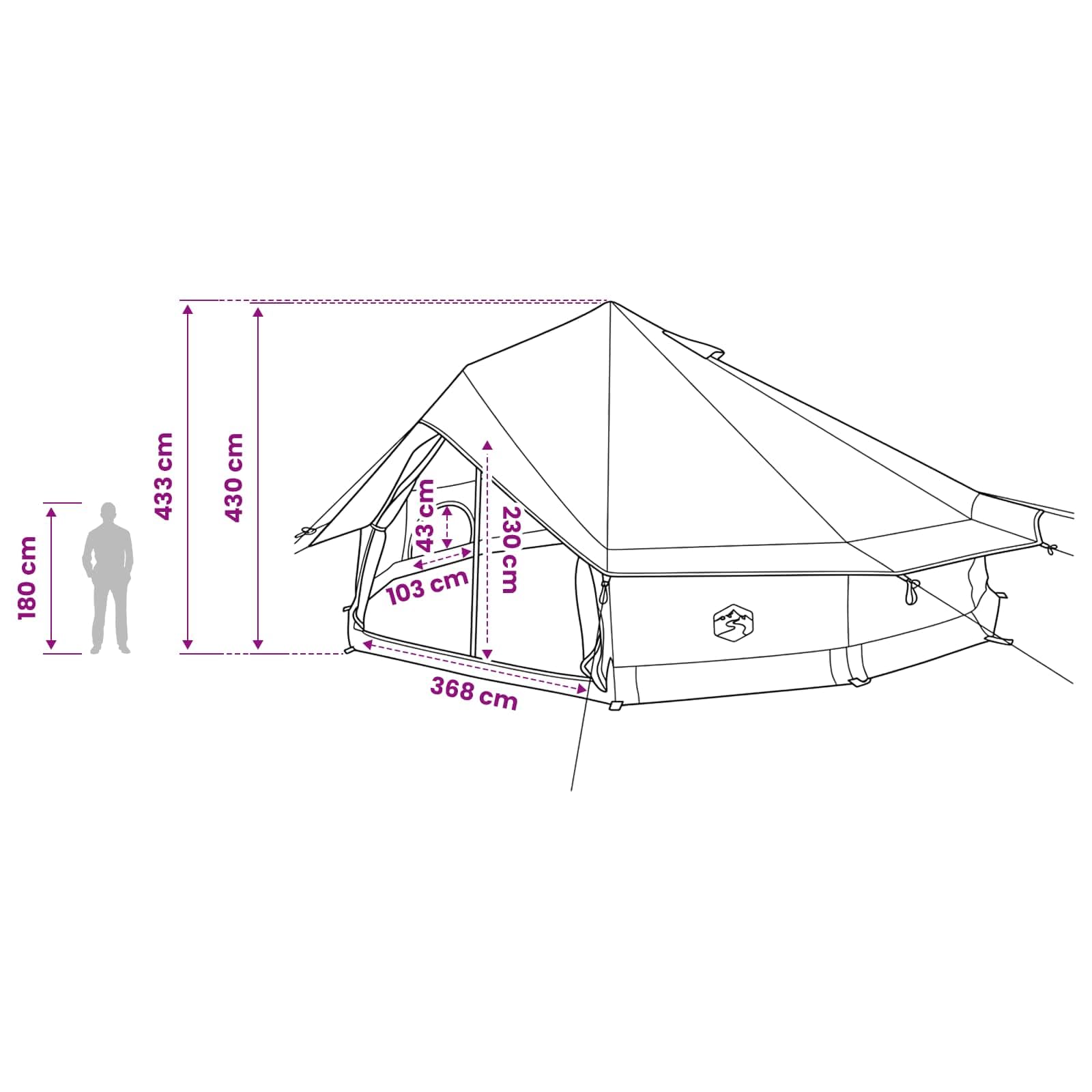 Namiot Tipi zielony, 800 x 800 x 430 cm, z poliestru i stali, namiot samorozkładający z dachem, składany, na kemping, kemping, festiwal, plażę i do podróży na świeżym powietrzu