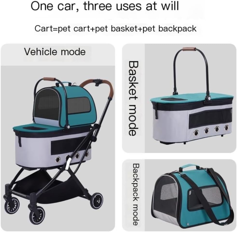 Pet Strollers Automatic Folding Double-Layer Pet Stroller Detached Pet Stroller Lightweight Small and Medium-Sized Stroller Pet Stroller Medium(Green)