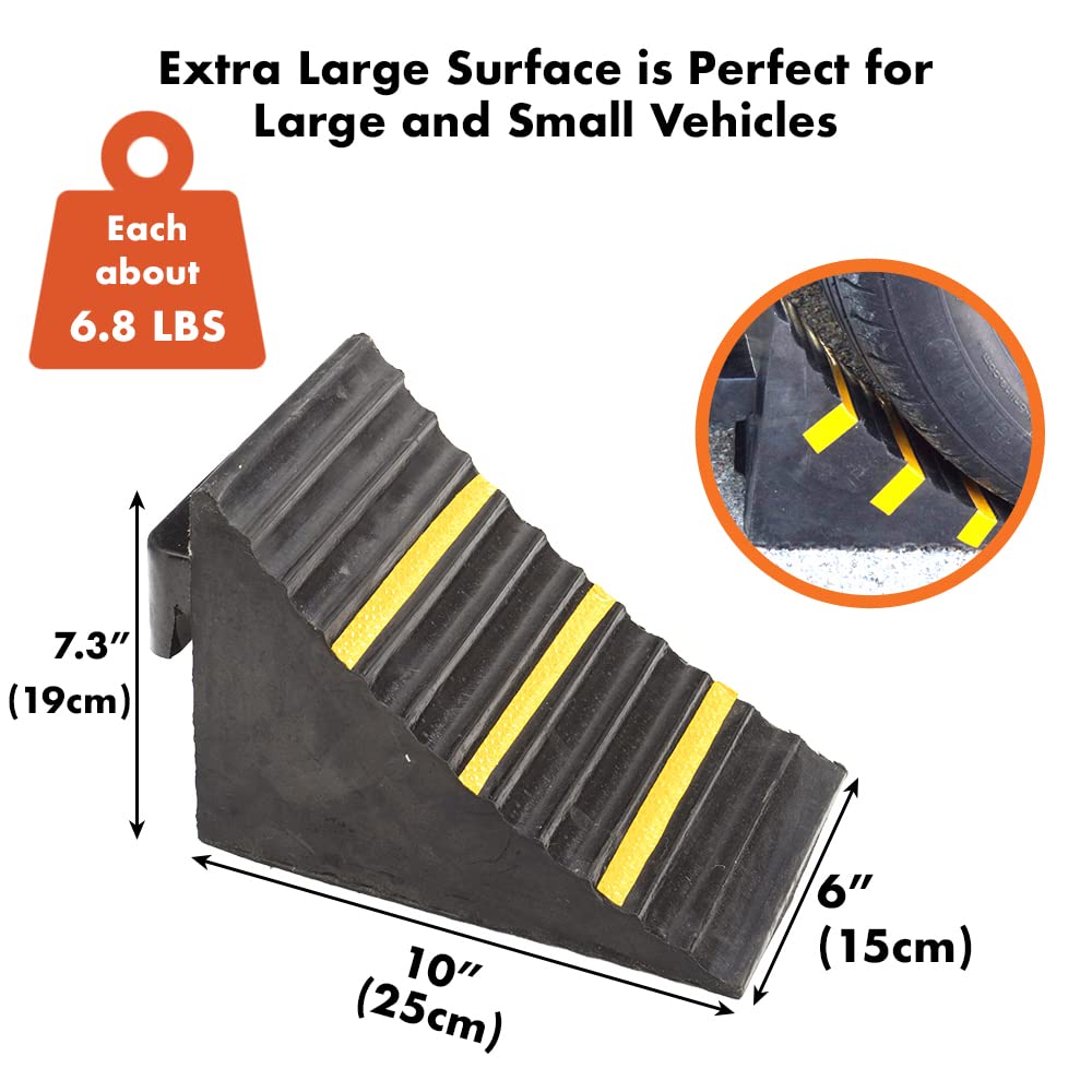 Unterlegkeil aus Vollgummi, robust, extra groß, mit tragbarem Griff, für Anhänger, LKW, Nutzfahrzeuge und Wohnmobile, 24,9 x 15,2 x 17,8 cm, Schwarz, 2 Stück